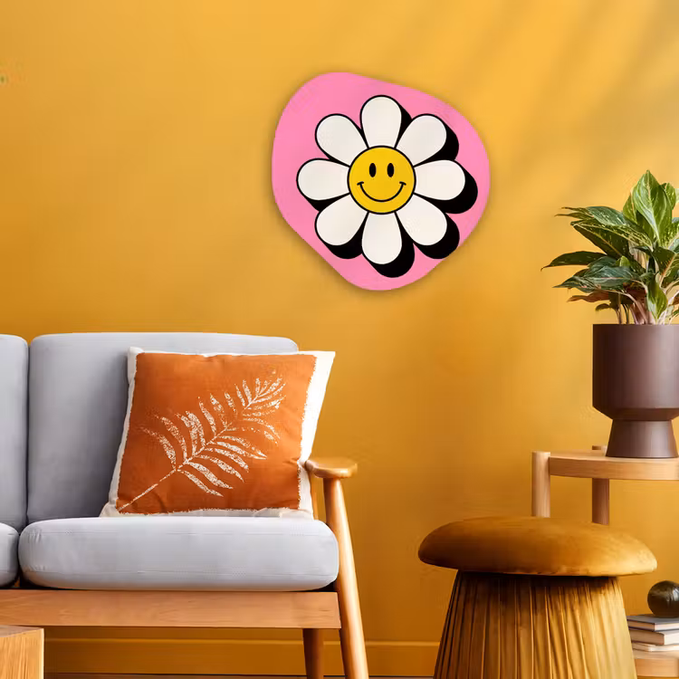 Smiley - Bloem - Roze Wandcirkel Organisch Forex 3mm klein -sfeer4