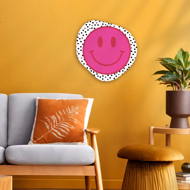 Smiley - Roze - Stippen Wandcirkel Organisch Forex 3mm klein -sfeer4