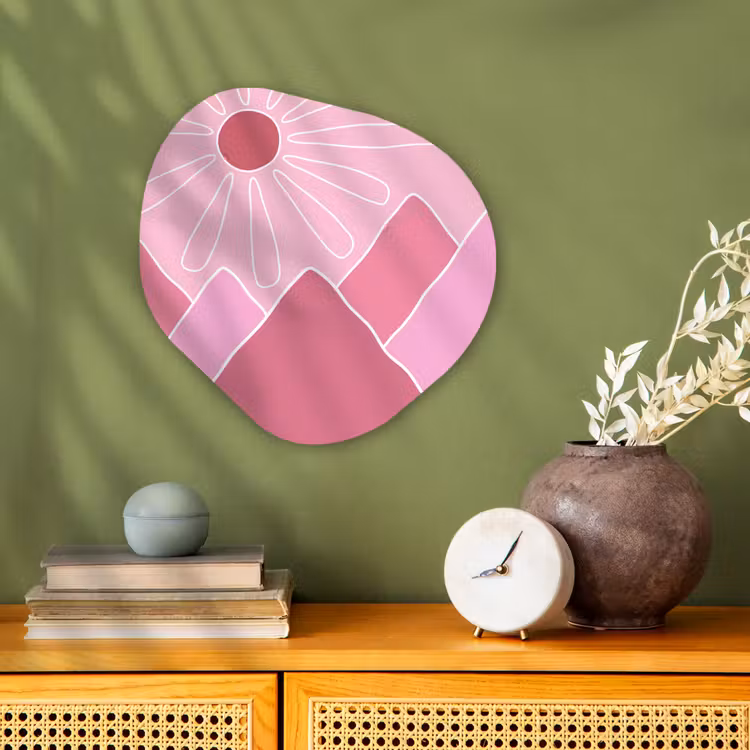 Zon - Bergen - Natuur - Abstract - Roze Wandcirkel Organisch Forex 3mm klein -sfeer2