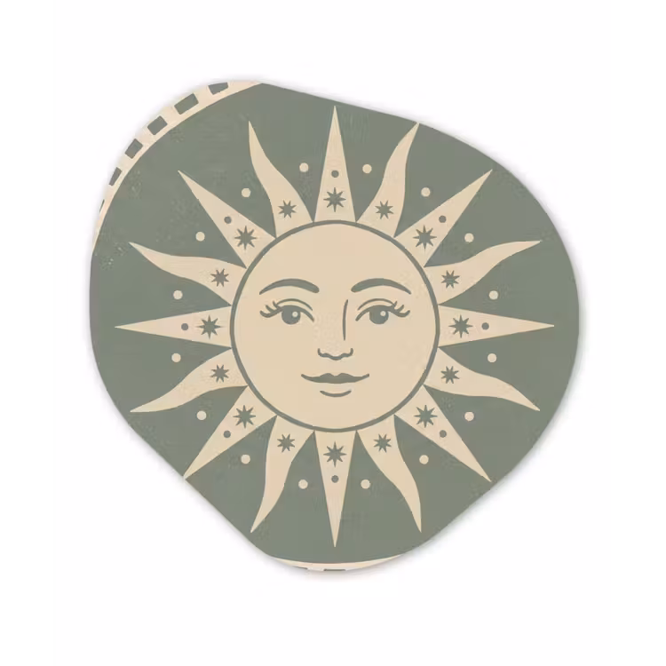 Zon - Sterren - Astrologie - Vintage - Groen Wandcirkel Organisch Forex 3mm klein -3d