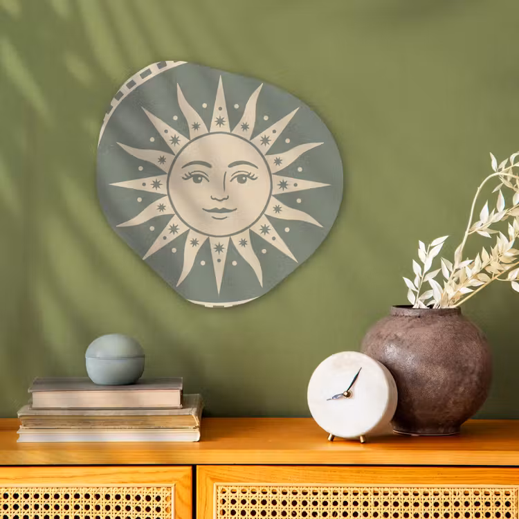 Zon - Sterren - Astrologie - Vintage - Groen Wandcirkel Organisch Forex 3mm klein -sfeer2