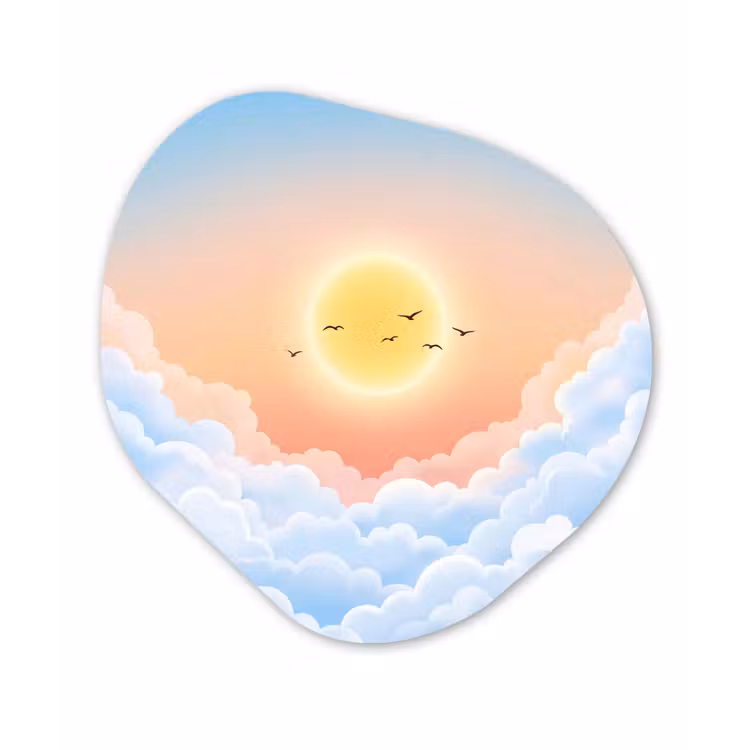 Zon - Vogels - Lucht - Natuur - Geel Wandcirkel Organisch Forex 3mm klein -3d