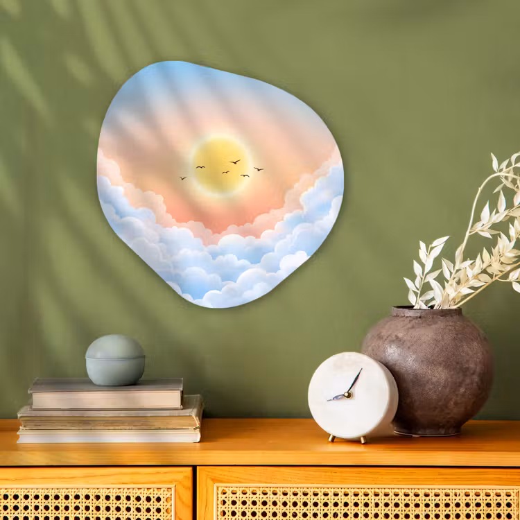 Zon - Vogels - Lucht - Natuur - Geel Wandcirkel Organisch Forex 3mm klein -sfeer2