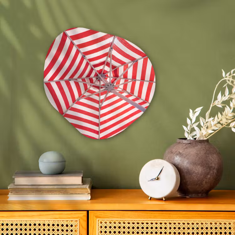 Parasol - Strepen - Zomer - Rood - Blauw Wandcirkel Organisch Forex 3mm klein -sfeer2