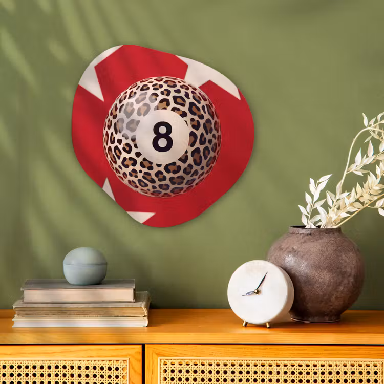Spel - Dierenprint - Nummer 8 - Modern - Rood Wandcirkel Organisch Forex 3mm klein -sfeer2