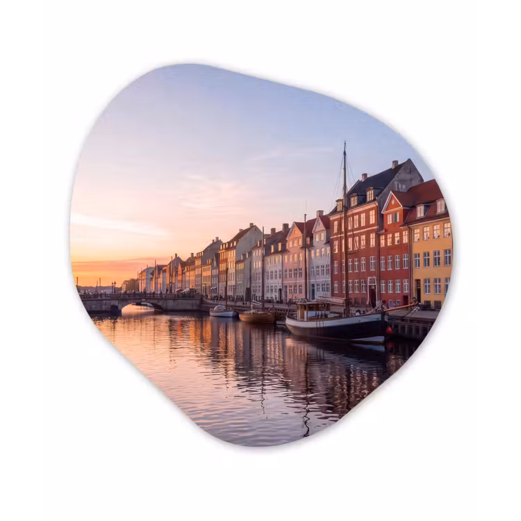 Stad - Gracht - Zonsondergang - Klassiek - Kleurrijk Wandcirkel Organisch Forex 3mm klein -3d