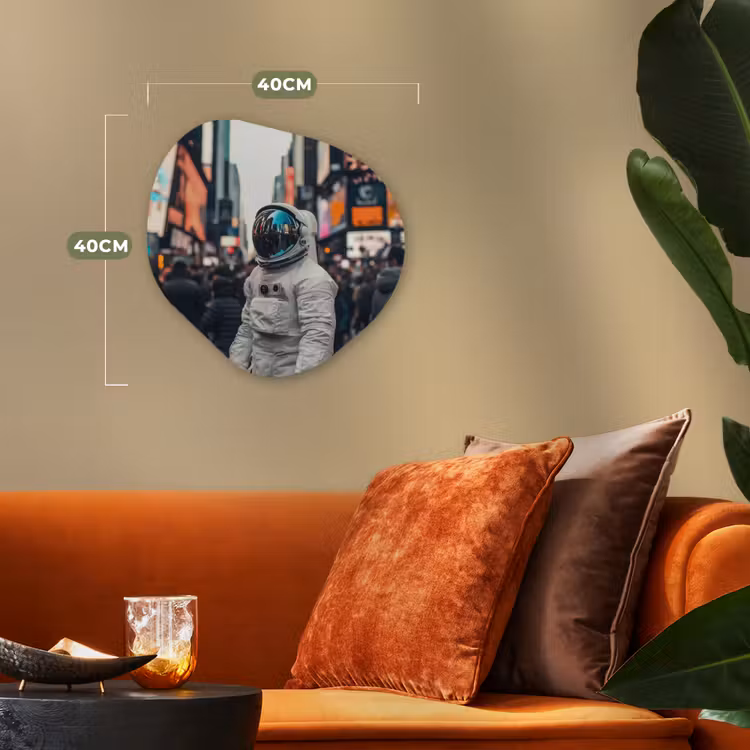 Stad - Mensen - Astronaut - Wit Wandcirkel Organisch Forex 3mm klein -sfeer3
