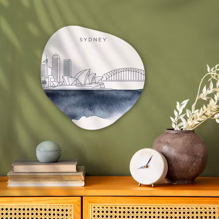Stad - Skyline - Architectuur - Minimalistisch - Blauw Wandcirkel Organisch Forex 3mm klein -sfeer2