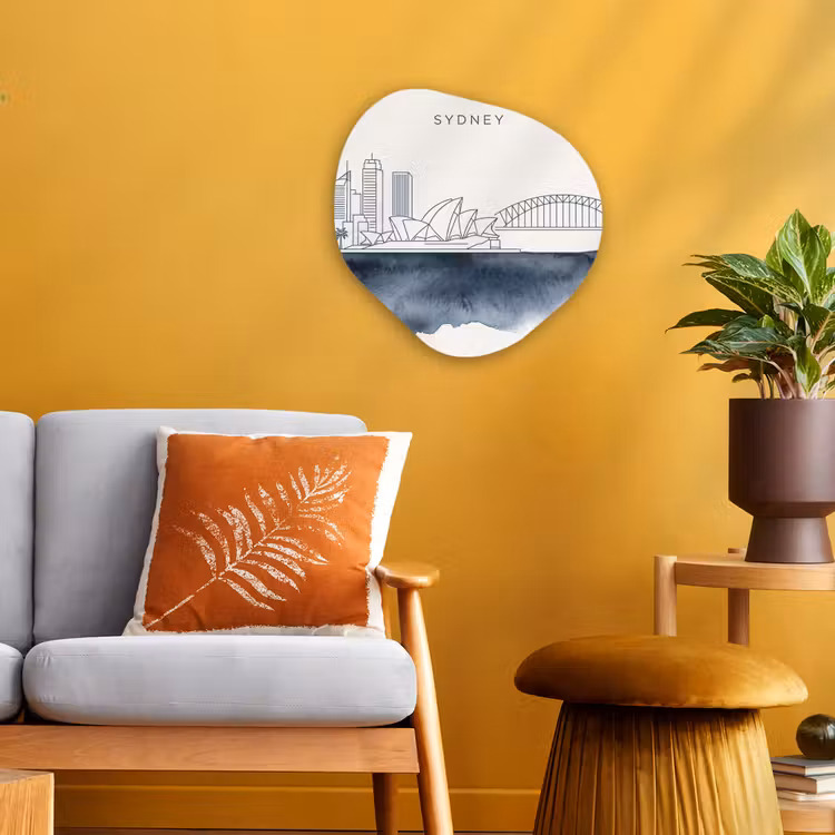 Stad - Skyline - Architectuur - Minimalistisch - Blauw Wandcirkel Organisch Forex 3mm klein -sfeer4
