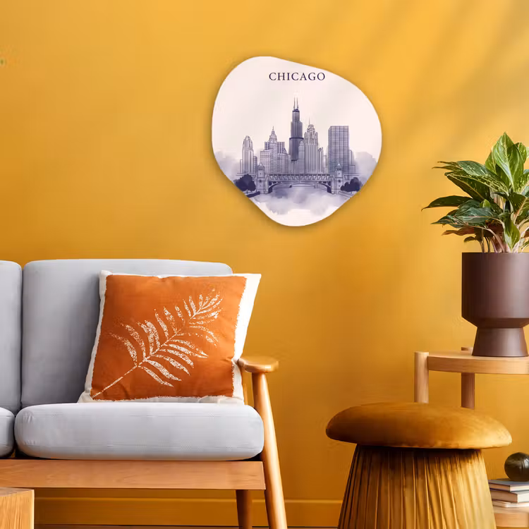 Stad - Skyline - Architectuur - Lijntekening - Blauw Wandcirkel Organisch Forex 3mm klein -sfeer4