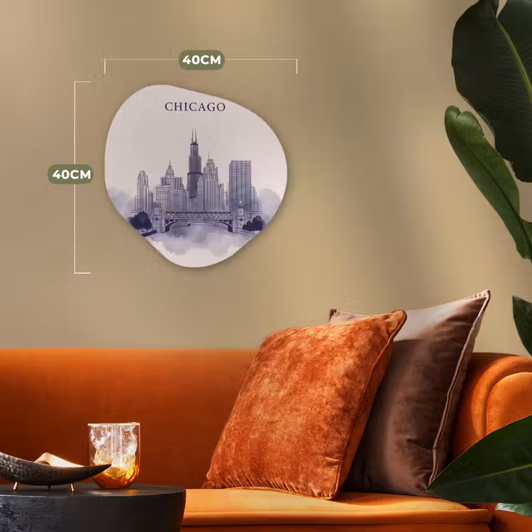 Stad - Skyline - Architectuur - Lijntekening - Blauw Wandcirkel Organisch Forex 3mm klein -sfeer3
