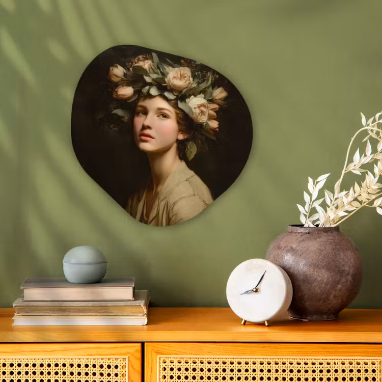 Bloemenstilte - Vrouw - Portret Wandcirkel Organisch Forex 3mm klein -sfeer2
