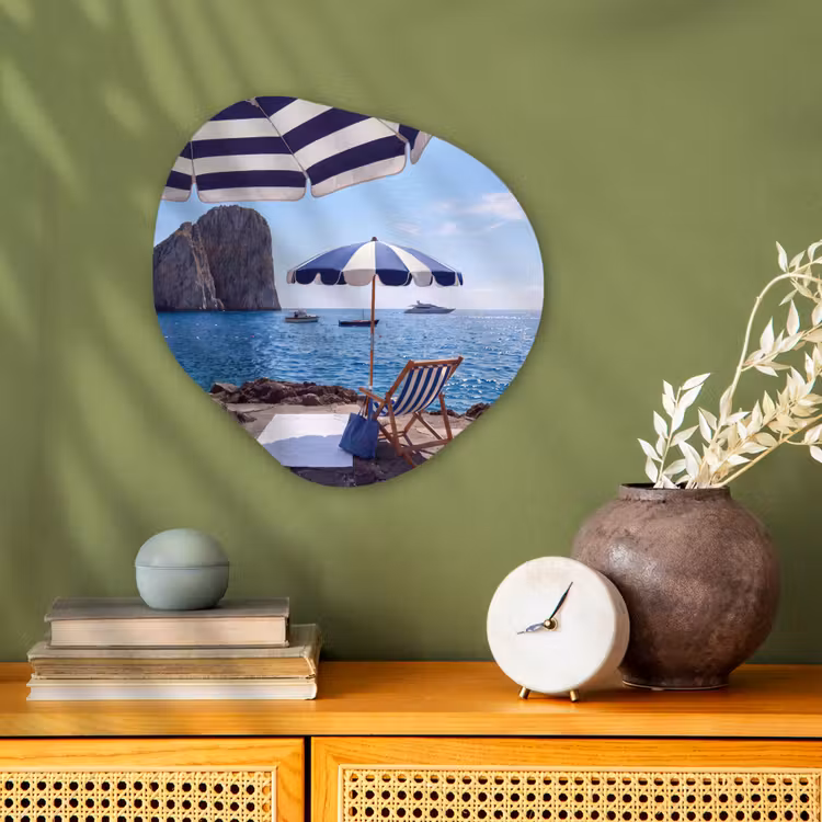 Strand - Ligstoel - Parasol - Zomer - Blauw Wandcirkel Organisch Forex 3mm klein -sfeer2
