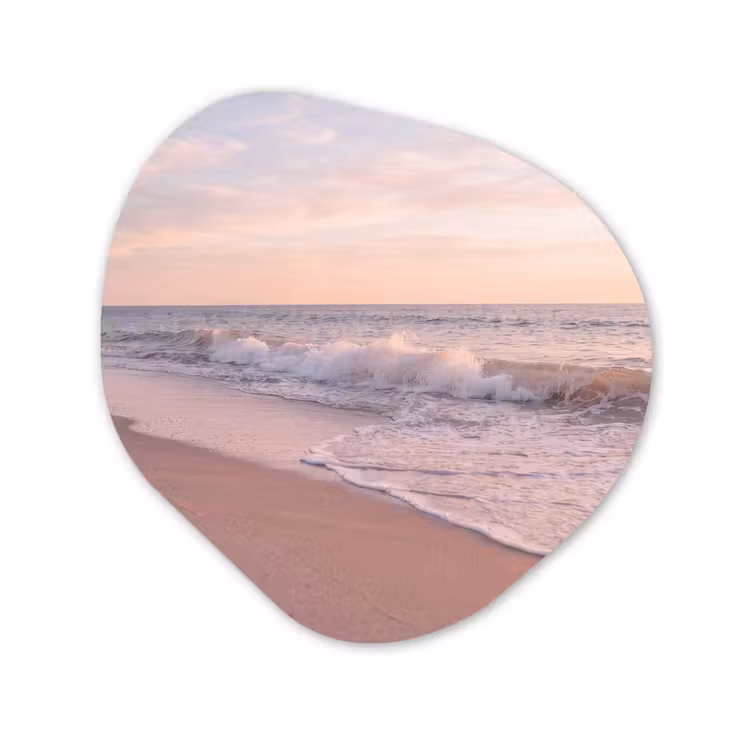 Strand - Zee - Golven - Natuur - Zonsondergang Wandcirkel Organisch Forex 3mm klein -3d