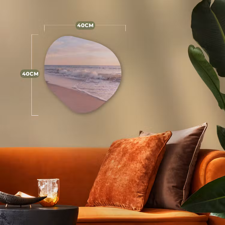 Strand - Zee - Golven - Natuur - Zonsondergang Wandcirkel Organisch Forex 3mm klein -sfeer3