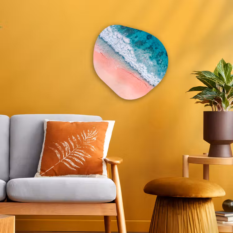 Strand - Oceaan - Golven - Roze Zand - Natuur Wandcirkel Organisch Forex 3mm klein -sfeer4