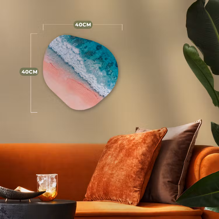 Strand - Oceaan - Golven - Roze Zand - Natuur Wandcirkel Organisch Forex 3mm klein -sfeer3