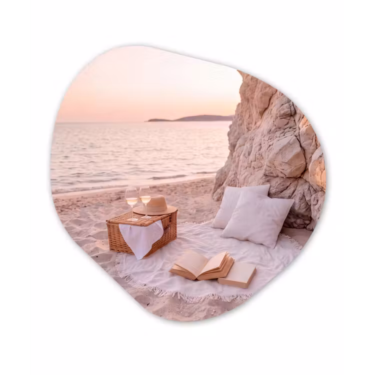 Strand - Picknick - Zonsondergang - Zomer - Natuur Wandcirkel Organisch Forex 3mm klein -3d