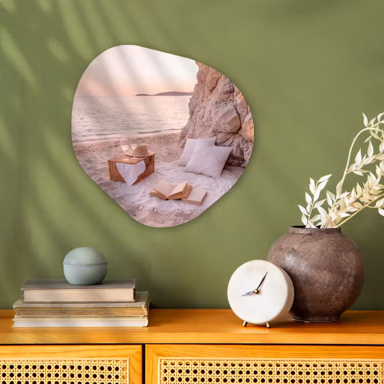 Strand - Picknick - Zonsondergang - Zomer - Natuur Wandcirkel Organisch Forex 3mm klein -sfeer2