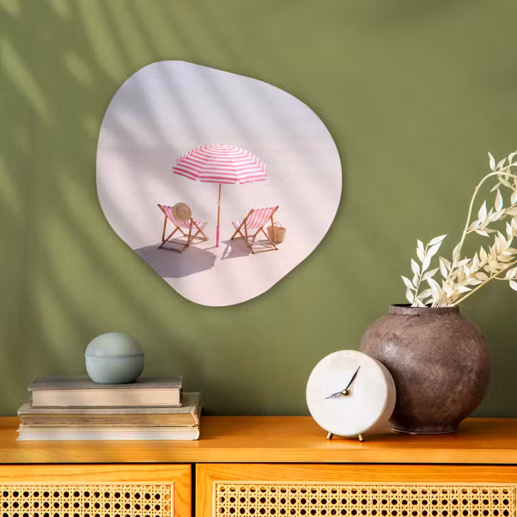 Strand - Parasol - Ligstoel - Zomer - Roze Wandcirkel Organisch Forex 3mm klein -sfeer2