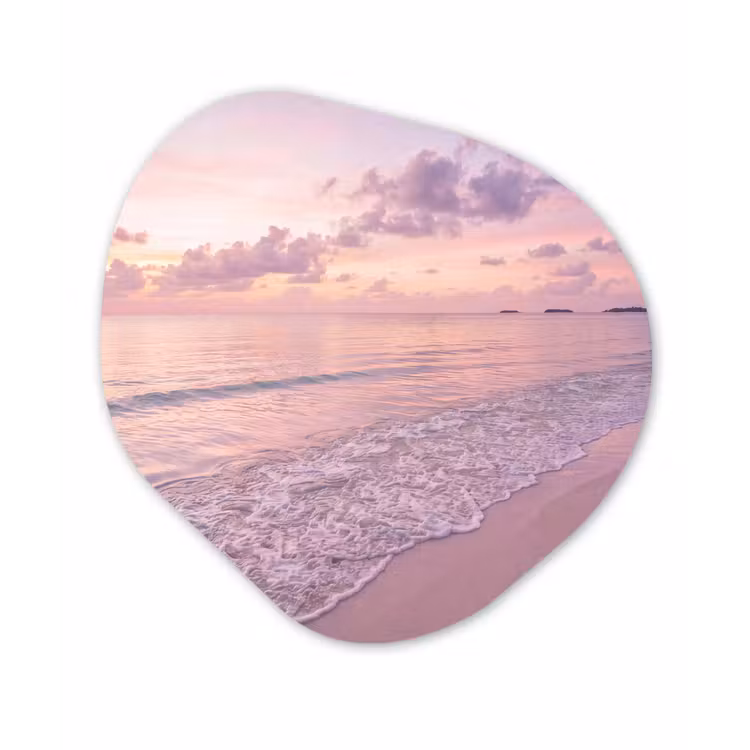 Strand - Zonsondergang - Natuur - Minimalistisch - Roze Wandcirkel Organisch Forex 3mm klein -3d