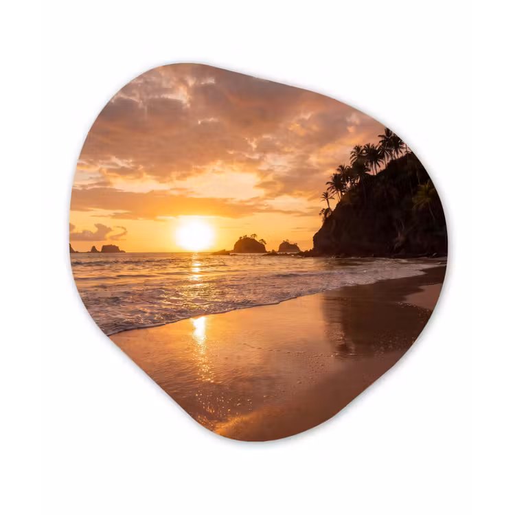 Strand - Zonsondergang - Natuur - Tropisch - Oranje Wandcirkel Organisch Forex 3mm klein -3d