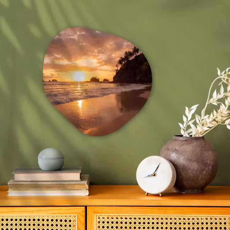 Strand - Zonsondergang - Natuur - Tropisch - Oranje Wandcirkel Organisch Forex 3mm klein -sfeer2