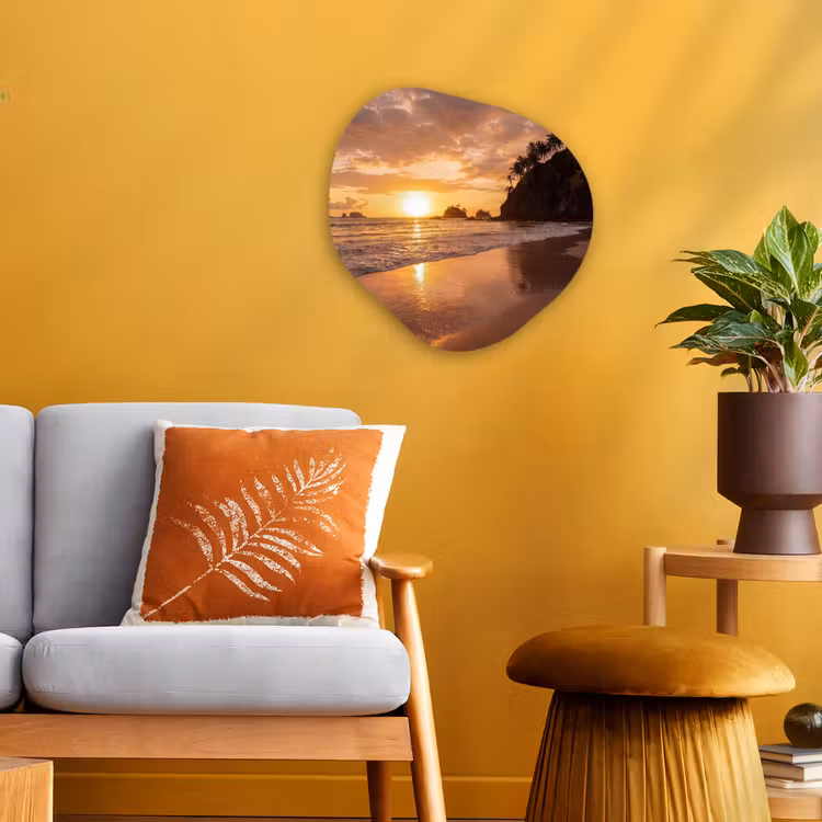 Strand - Zonsondergang - Natuur - Tropisch - Oranje Wandcirkel Organisch Forex 3mm klein -sfeer4