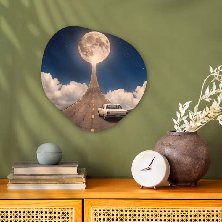 Forexbild Organische Form - Straße – Mond – Nacht - Weg - Maan - Nacht Wandcirkel Organisch Forex 3mm klein