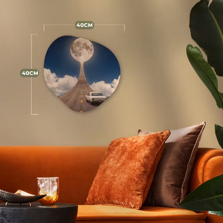 Forexbild Organische Form - Straße – Mond – Nacht - Weg - Maan - Nacht Wandcirkel Organisch Forex 3mm klein