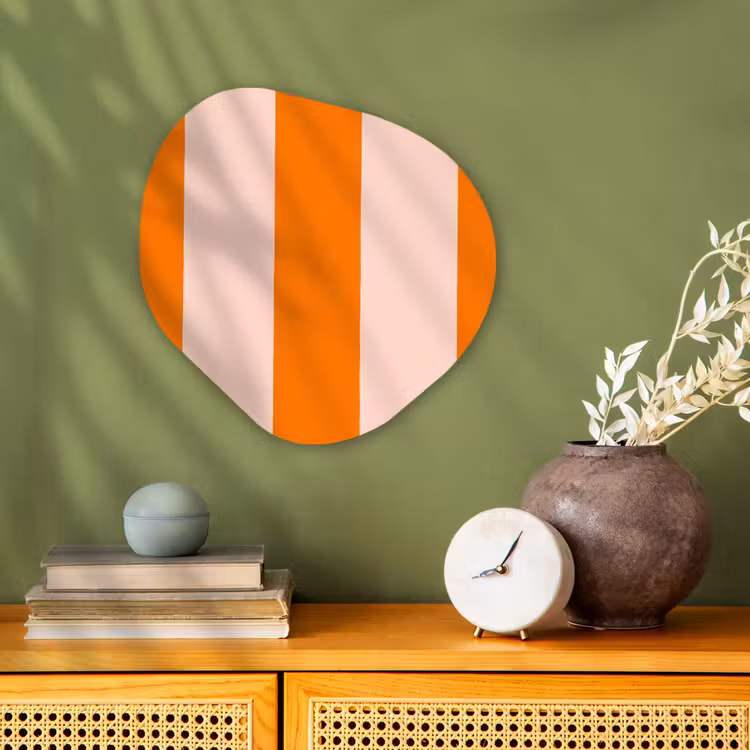 Strepen - Modern - Oranje Wandcirkel Organisch Forex 3mm klein 629 -sfeer2