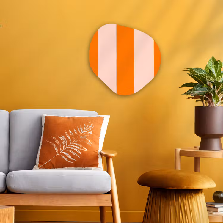 Strepen - Modern - Oranje Wandcirkel Organisch Forex 3mm klein 629 -sfeer4