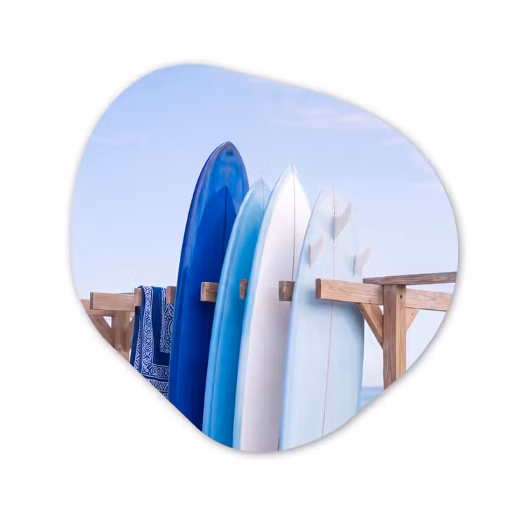 Surfplank - Strand - Zomer - Blauw - Water Wandcirkel Organisch Forex 3mm klein -3d