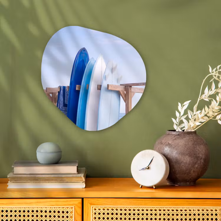 Surfplank - Strand - Zomer - Blauw - Water Wandcirkel Organisch Forex 3mm klein -sfeer2
