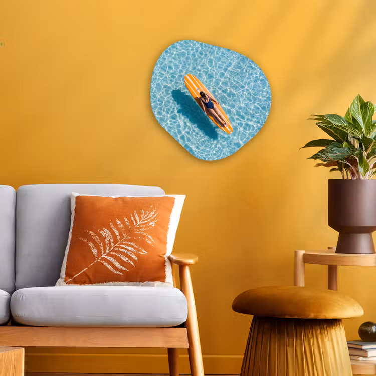 Surfboard - Water - Badpak - Oranje Wandcirkel Organisch Forex 3mm klein -sfeer4