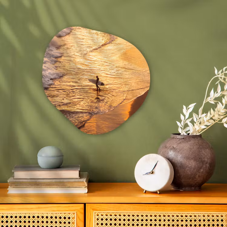 Surfer - Strand - Zonsondergang - Oceaan - Goud Wandcirkel Organisch Forex 3mm klein -sfeer2