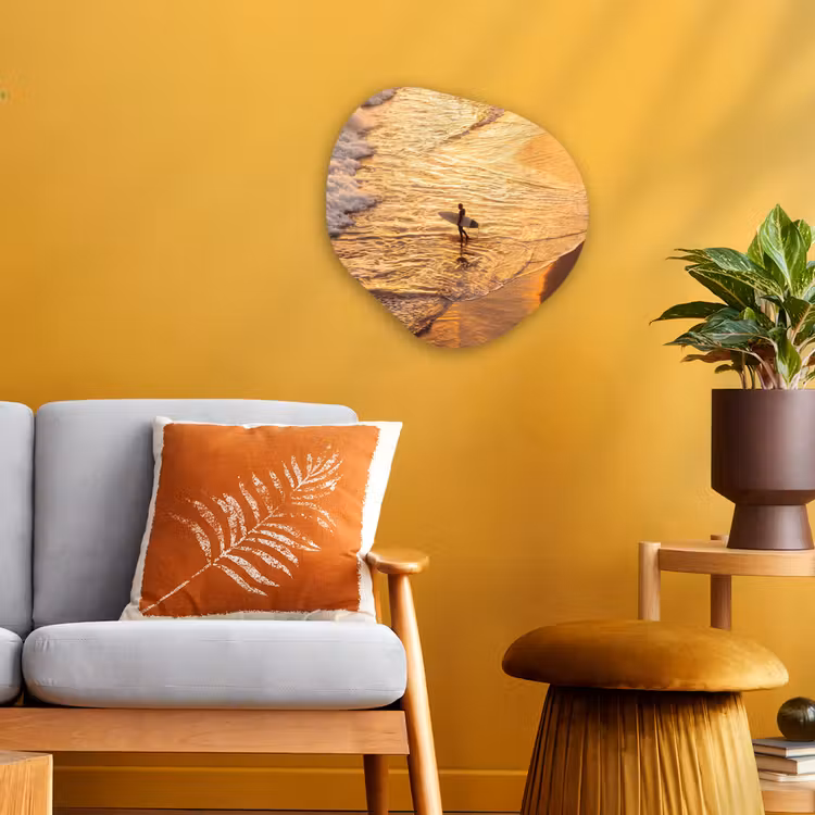 Surfer - Strand - Zonsondergang - Oceaan - Goud Wandcirkel Organisch Forex 3mm klein -sfeer4