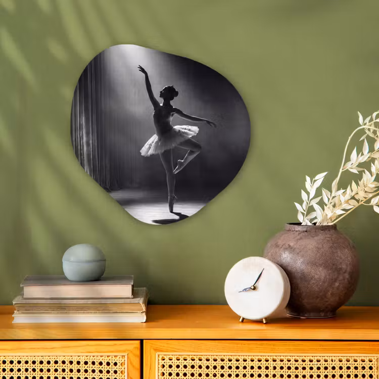Danser - Podium - Zwart-wit - Kunst - Klassiek Wandcirkel Organisch Forex 3mm klein -sfeer2