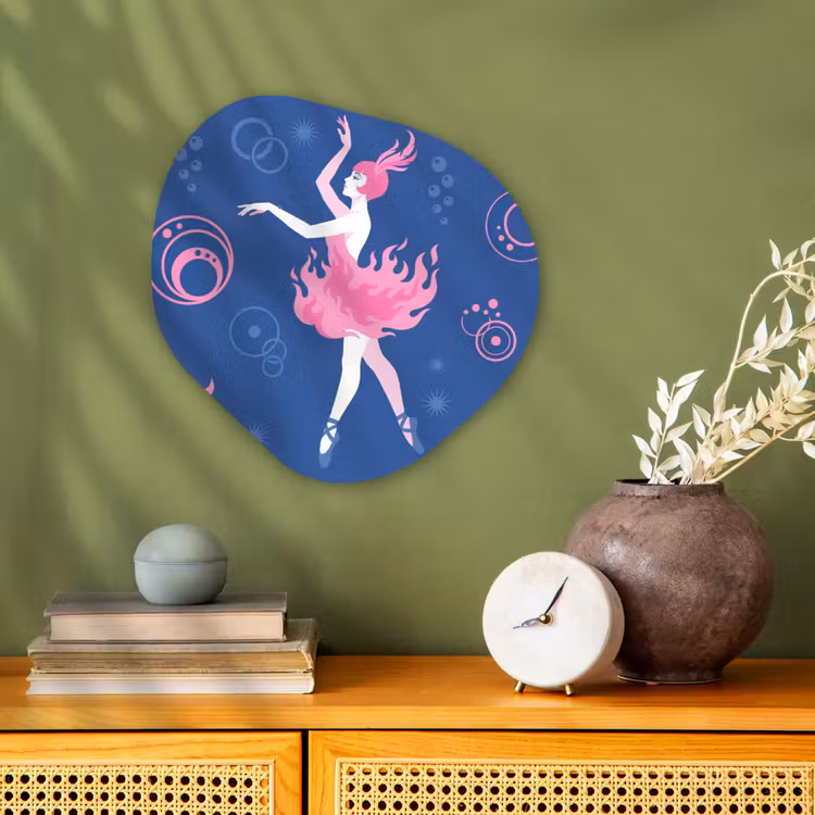 Danseres - Vlammenrok - Abstract - Roze - Blauw Wandcirkel Organisch Forex 3mm klein -sfeer2