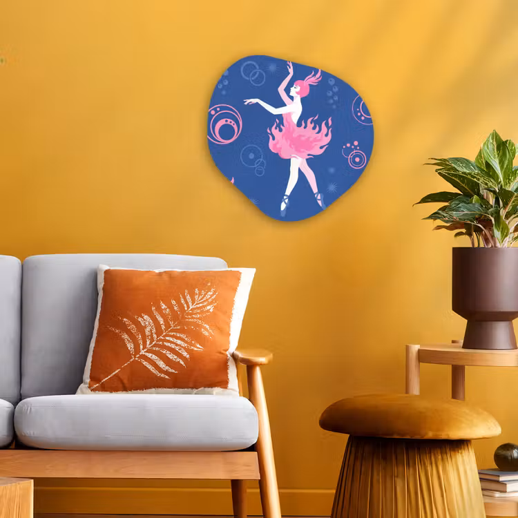 Danseres - Vlammenrok - Abstract - Roze - Blauw Wandcirkel Organisch Forex 3mm klein -sfeer4