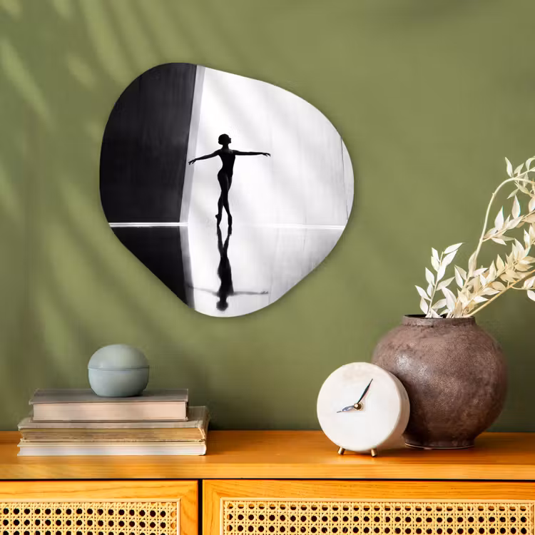 Danser - Silhouette - Kunst - Modern - Zwart-wit Wandcirkel Organisch Forex 3mm klein -sfeer2