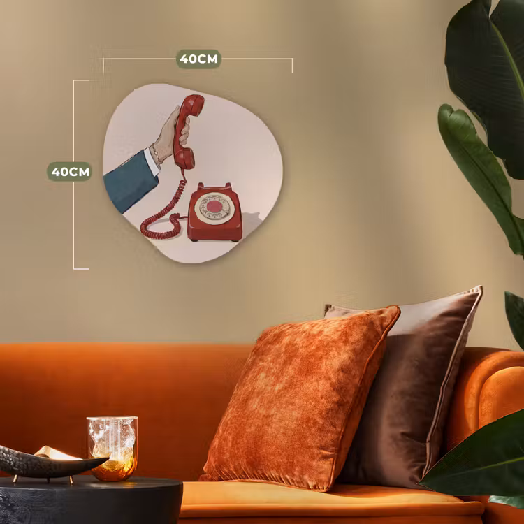 Telefoon - Hand - Vintage - Communicatie - Rood Wandcirkel Organisch Forex 3mm klein -sfeer3
