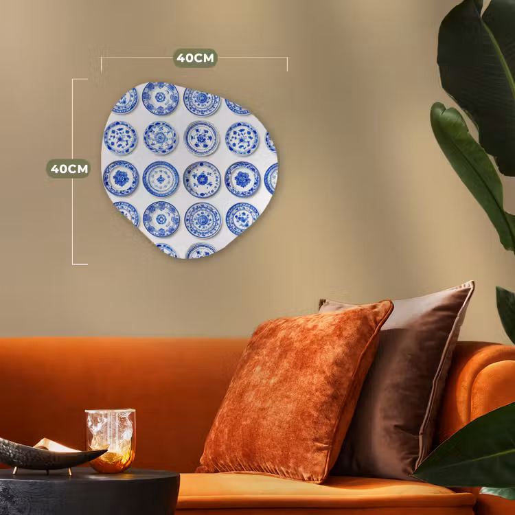 Borden - Bloemen - Patroon - Blauw Wandcirkel Organisch Forex 3mm klein 629 -sfeer3