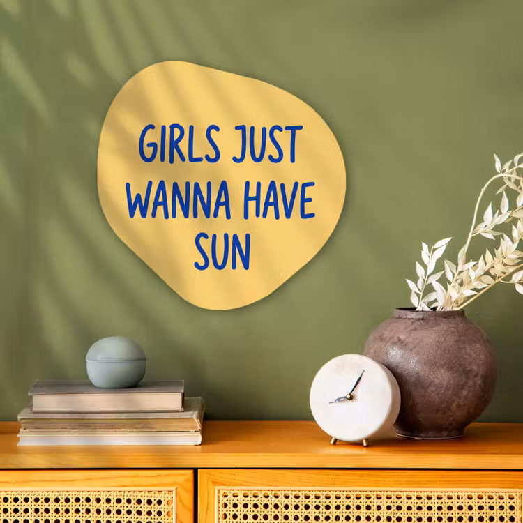 Tekst - Zon - Zomer - Modern - Geel Wandcirkel Organisch Forex 3mm klein -sfeer2