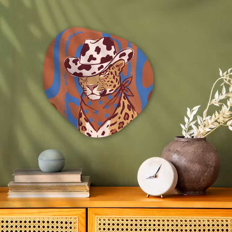 Dieren - Cowboyhoed - Modern - Illustratie - Bruin Wandcirkel Organisch Forex 3mm klein -sfeer2