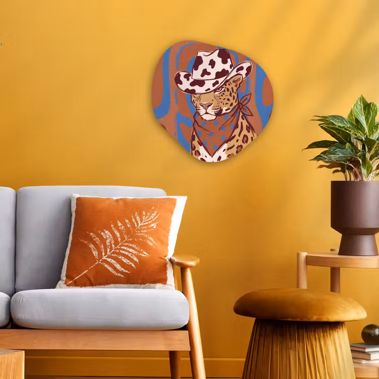 Dieren - Cowboyhoed - Modern - Illustratie - Bruin Wandcirkel Organisch Forex 3mm klein -sfeer4