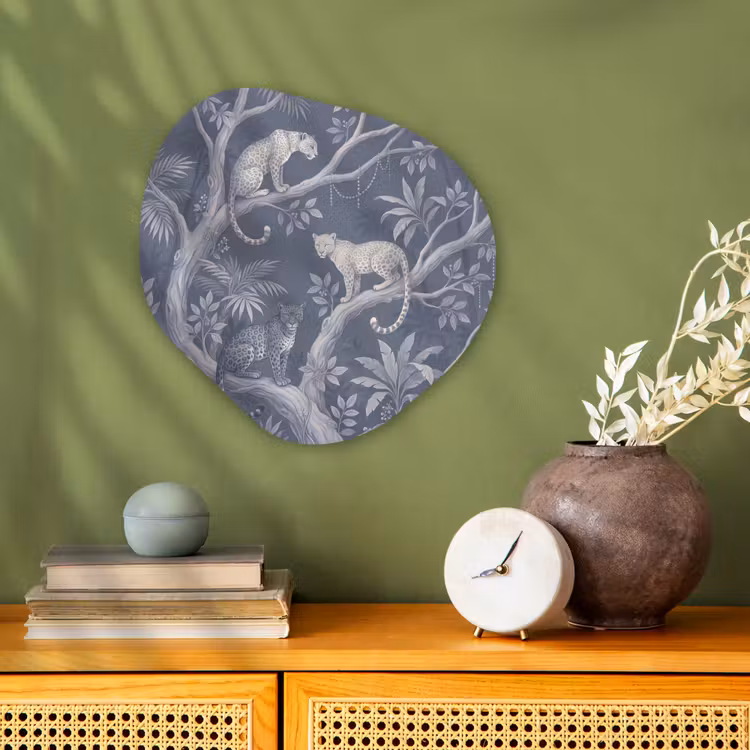 Dieren - Jungle - Illustratie - Bomen - Blauw Wandcirkel Organisch Forex 3mm klein -sfeer2