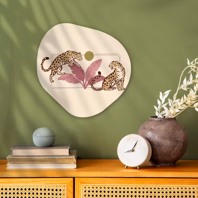 Dieren - Kat - Jungle - Illustratie - Beige Wandcirkel Organisch Forex 3mm klein -sfeer2