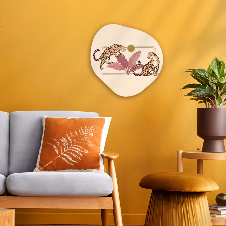 Dieren - Kat - Jungle - Illustratie - Beige Wandcirkel Organisch Forex 3mm klein -sfeer4