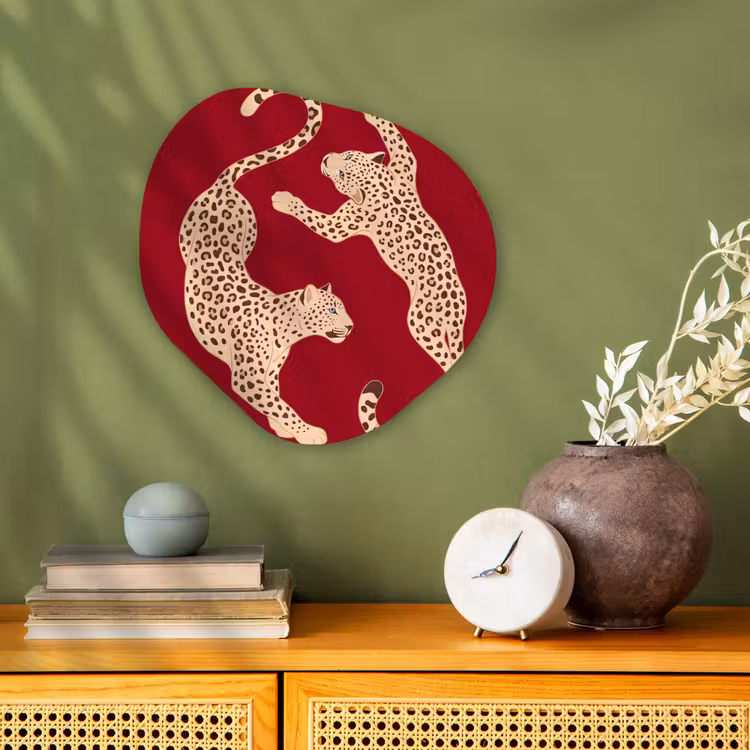 Dieren - Luipaard - Abstract - Rood - Modern Wandcirkel Organisch Forex 3mm klein -sfeer2